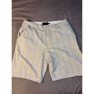 Hurley X Chino Shorts Men Size 34 Beige Plaid Pockets Casual Flat Front Mid Rise